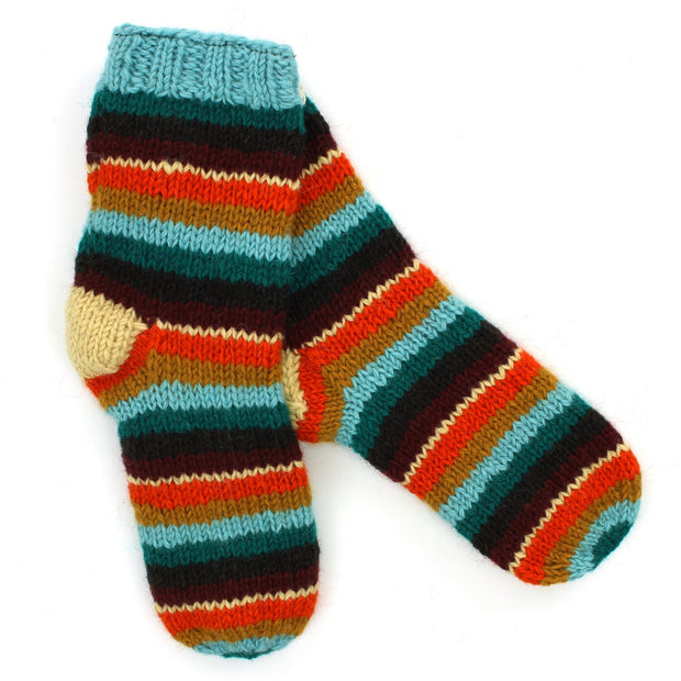 Hand Knitted Wool Ankle Socks - Stripe Retro D