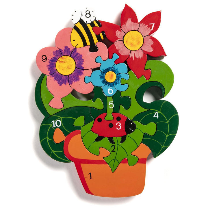 Handmade Wooden Jigsaw Puzzle - Number Flowerpot