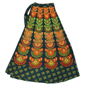 Mandala maxi slå-om-nederdel med bloktryk - grøn