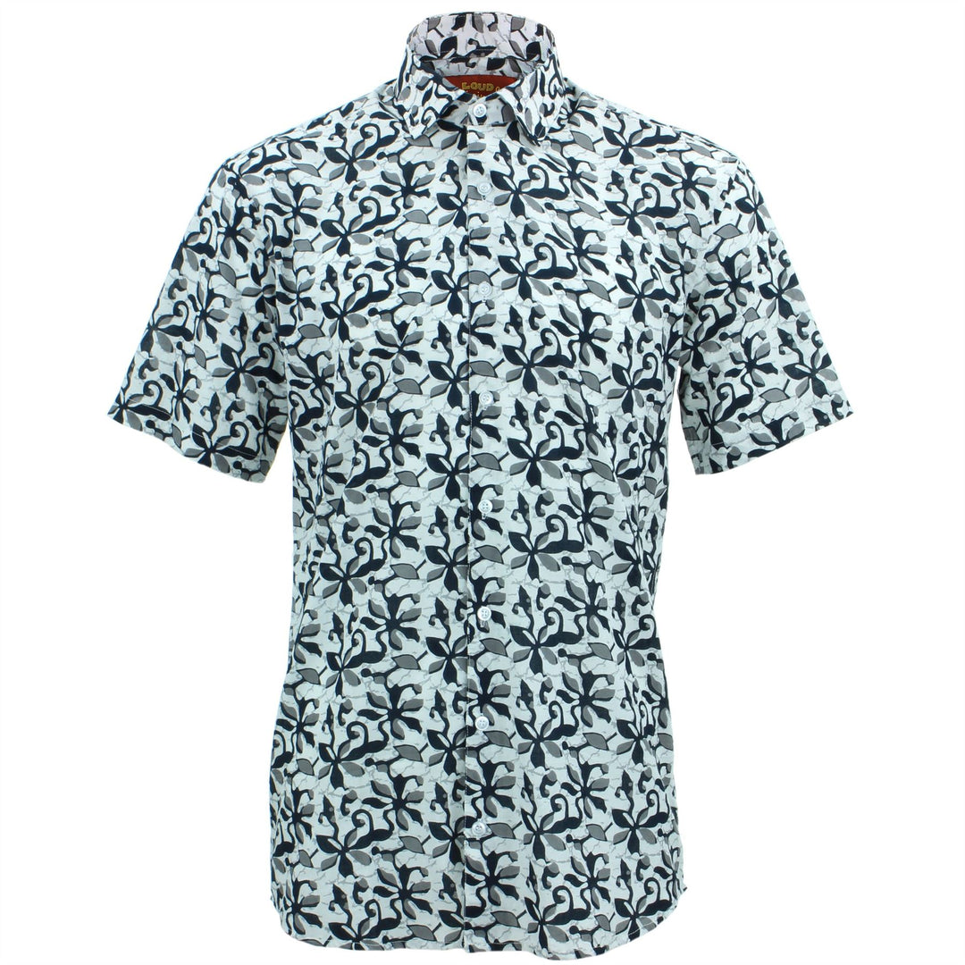 Tailored Fit Short Sleeve Shirt - Block Print - Floral Tentacles