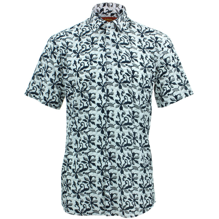 Tailored Fit Short Sleeve Shirt - Block Print - Floral Tentacles