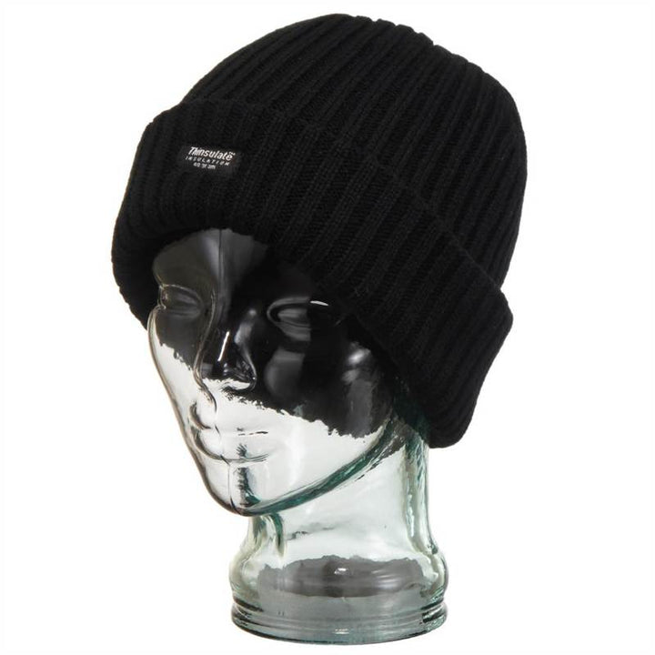 Chunky Knit Beanie Hat - Black