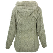 Handmade Wool Cable Knit Hooded Jacket - Light Grey