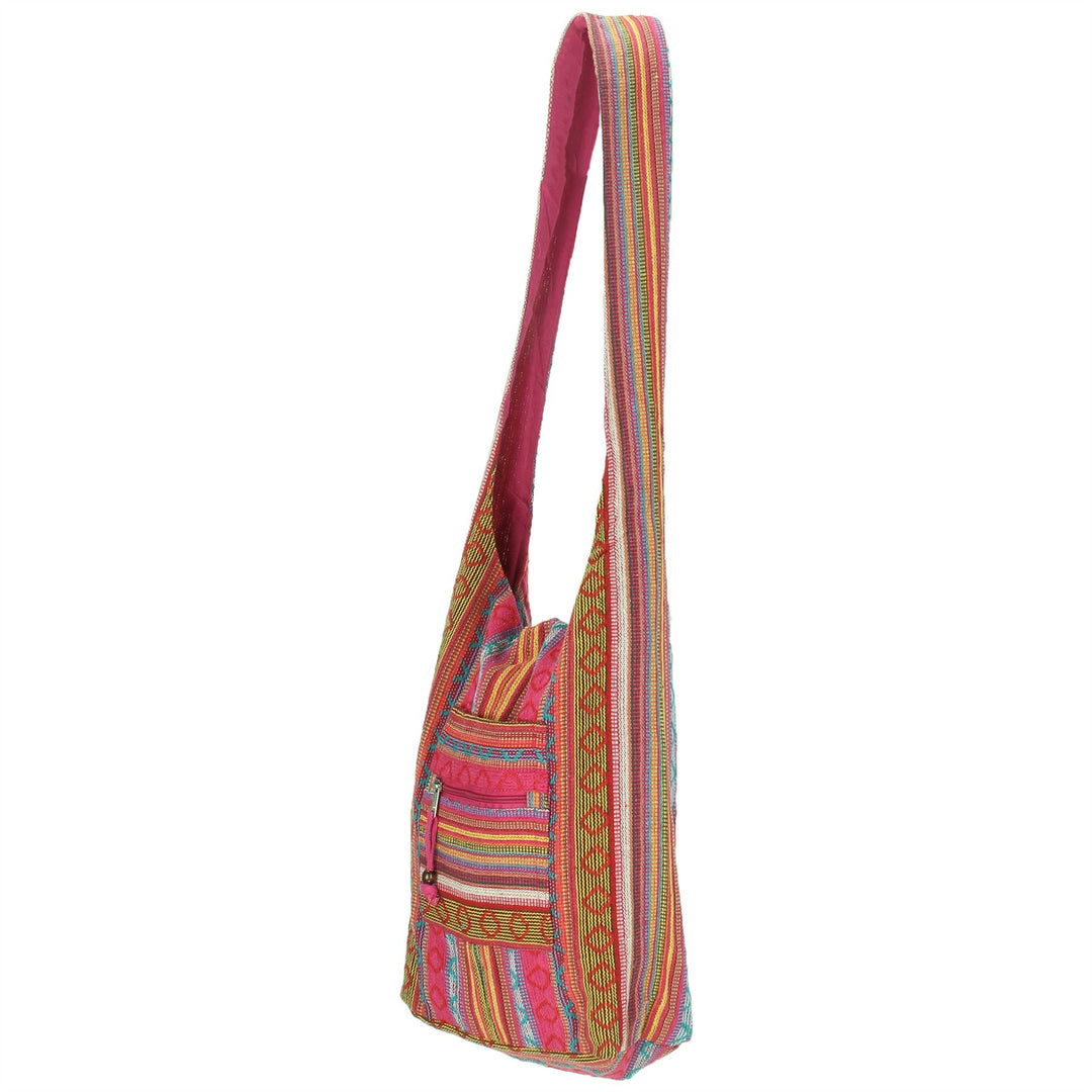 Diamond Pattern Canvas Sling Shoulder Bag - Pink