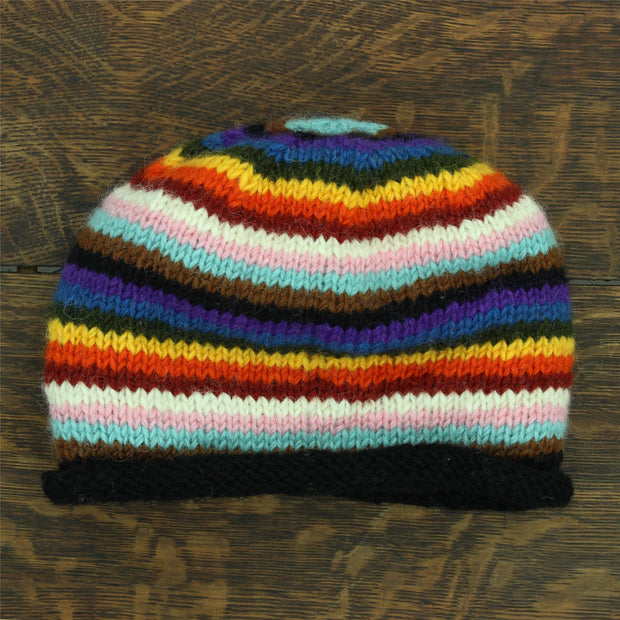 Hand Knitted Wool Beanie Hat - Stripe Progress Rainbow