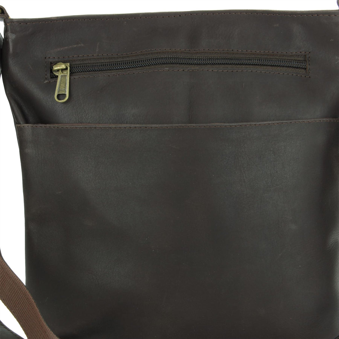 Real Leather Cross Body Messenger Shoulder Bag - Brown