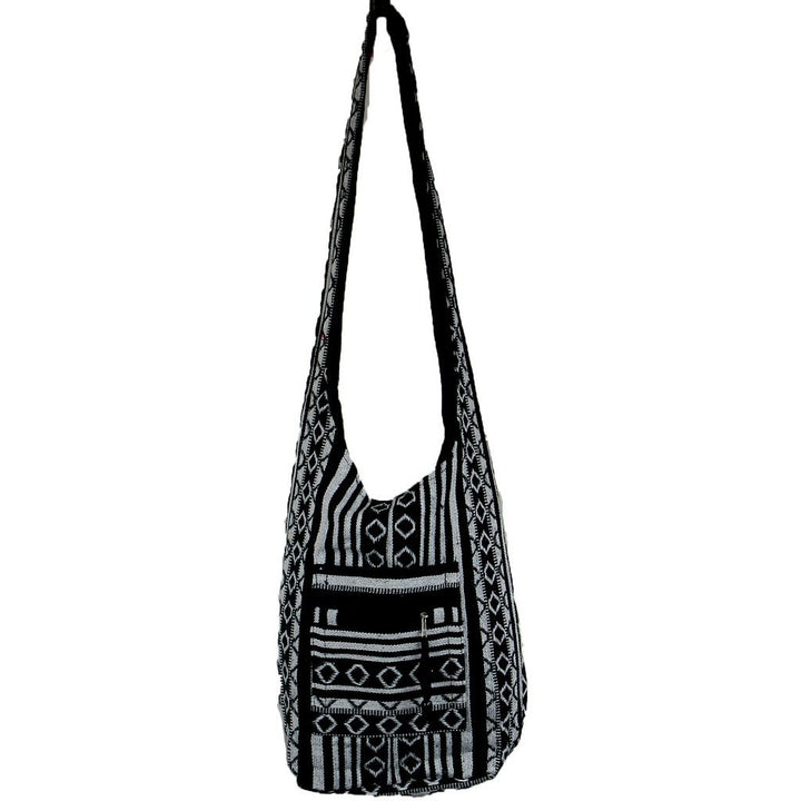 Diamond Pattern Canvas Sling Shoulder Bag - Black White