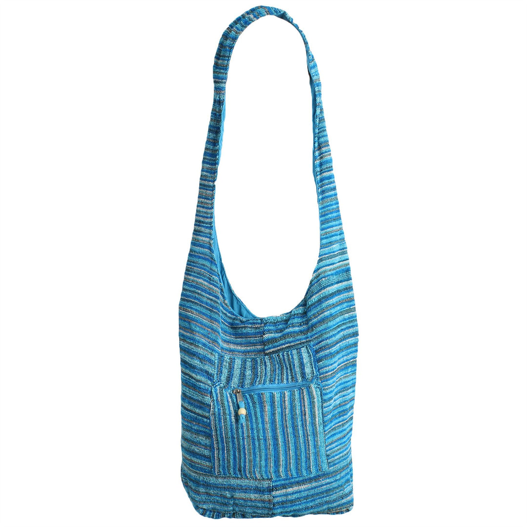 Striped Chenille Sling Shoulder Bag - Light Blue