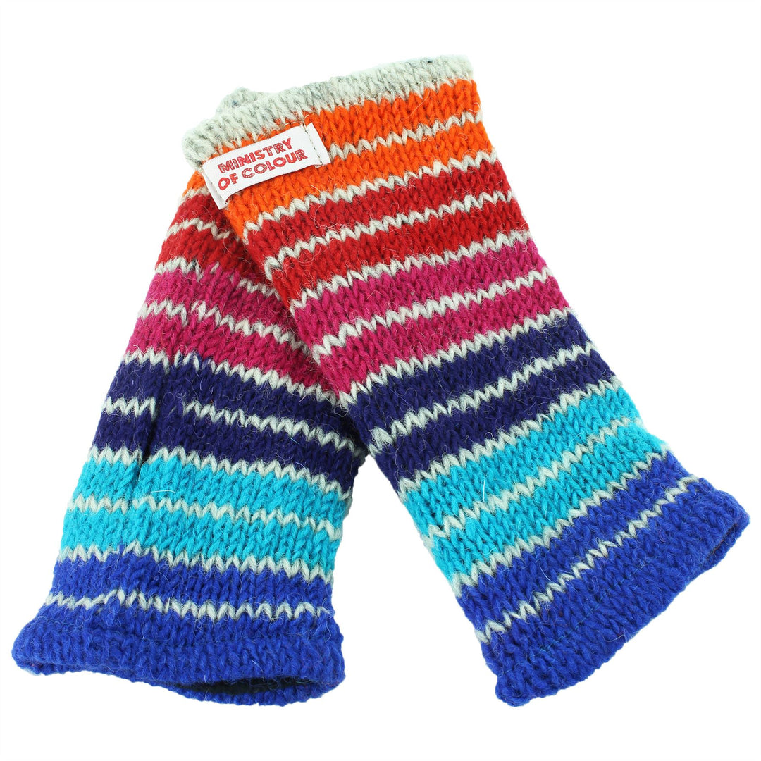 Wool Knit Arm Warmer - Stripe Blue