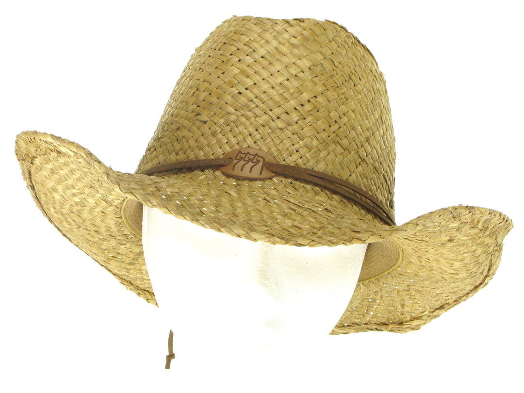 Straw Cowboy Hat with Three Horses Badge
