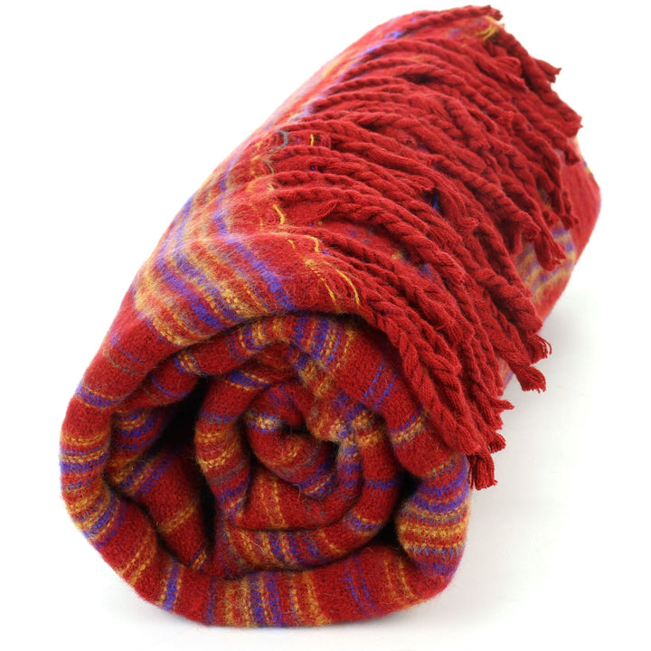Vegan Wool Shawl Blanket - Stripe - Red Blue Yellow