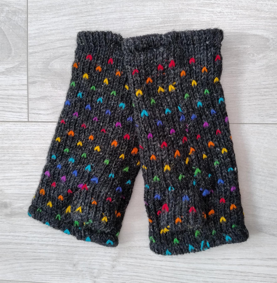 Wool Knit Fleece Lined  Wrist Warmers - Tik Tik Charcoal
