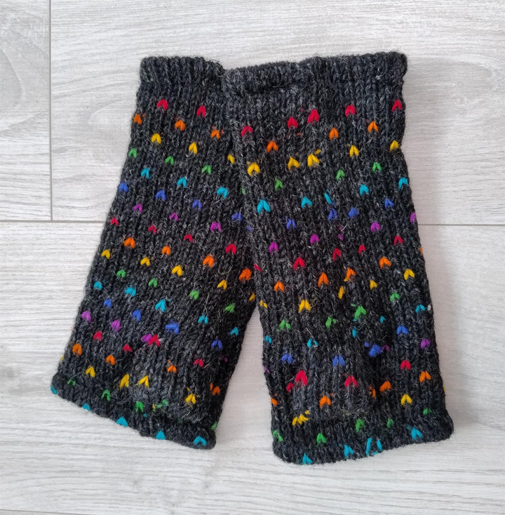 Wool Knit Fleece Lined  Wrist Warmers - Tik Tik Charcoal