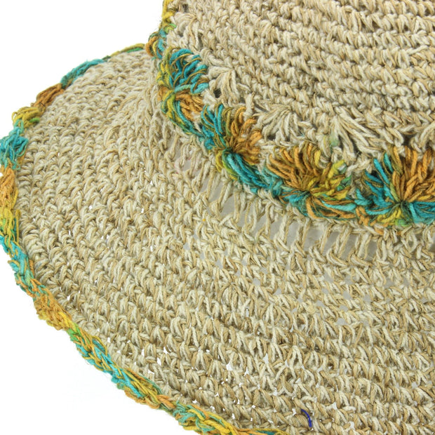 Hemp & Cotton Sun Hat - Crochet Yellow Turquoise