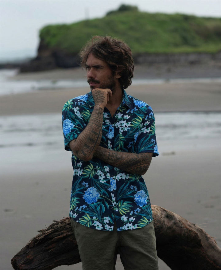 Regular Fit Short Sleeve Shirt - Navy Tropics