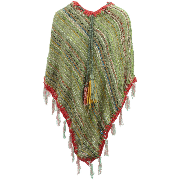 Stripe Crochet Poncho Long - Green