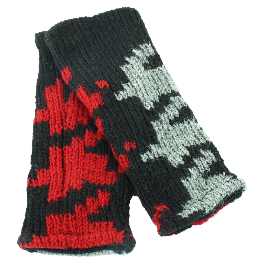 Wool Knit Arm Warmer - Red Houndstooth