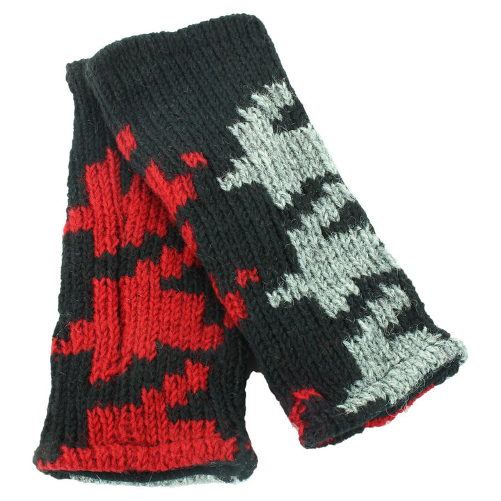 Wool Knit Arm Warmer - Red Houndstooth