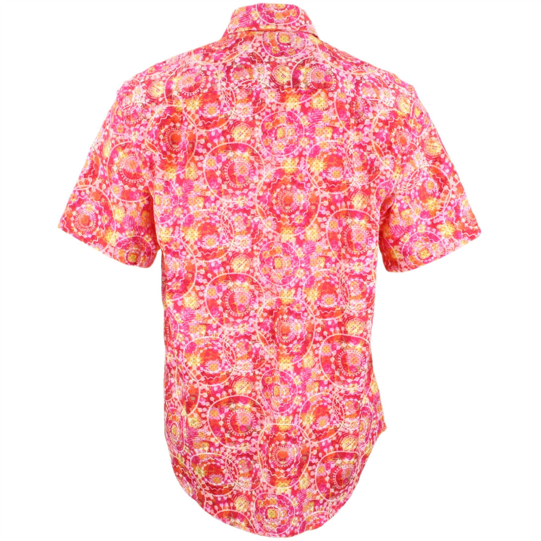 Regular Fit Short Sleeve Shirt - Red & Pink Abstract Circles