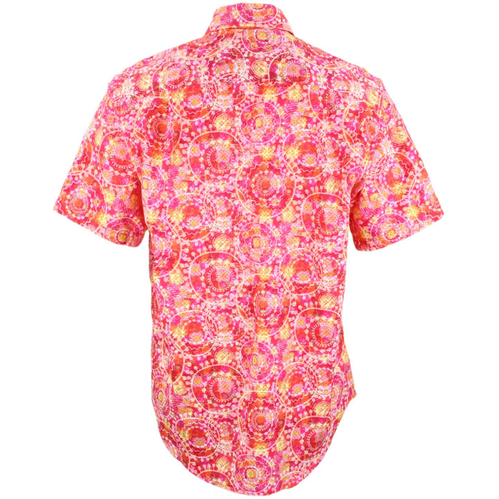 Regular Fit Short Sleeve Shirt - Red & Pink Abstract Circles