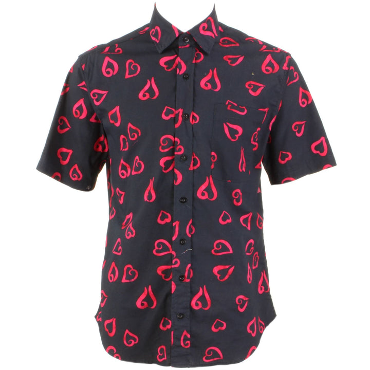Regular Fit Short Sleeve Shirt - Red Hearts on Black