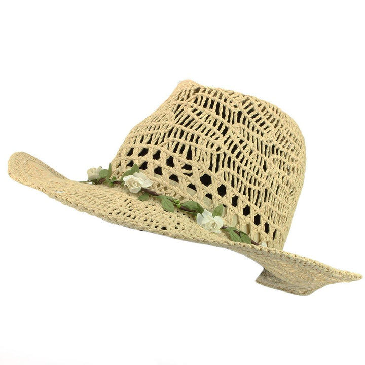 Straw Paper String Cowboy Hat with Flower Garland