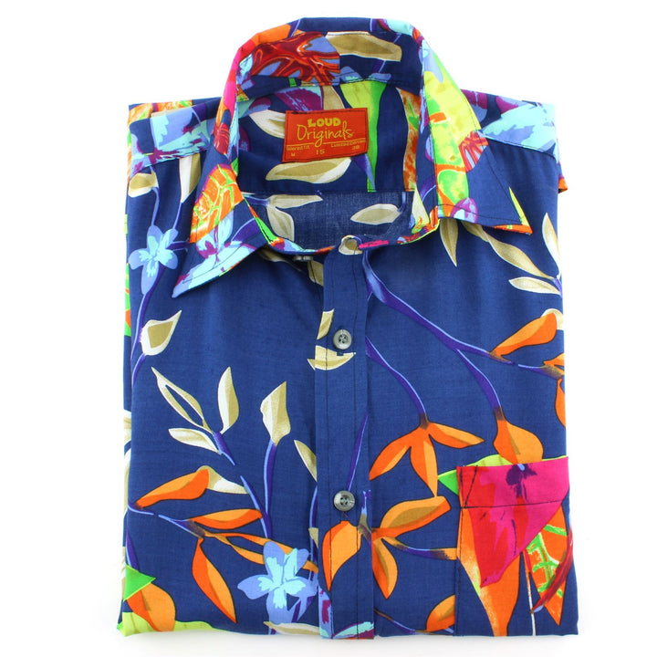 Tailored Fit Short Sleeve Shirt - Deep Blue Abstract Floral