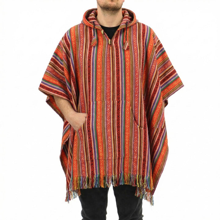 Brushed Cotton Hooded Poncho - Blood Orange
