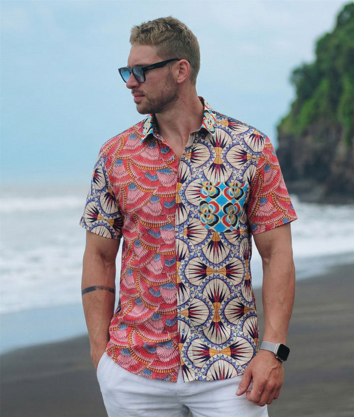 Regular Fit Short Sleeve Shirt - Geo Random Mixed Panel
