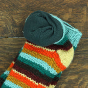 Hand Knitted Wool Ankle Socks - Stripe Retro D