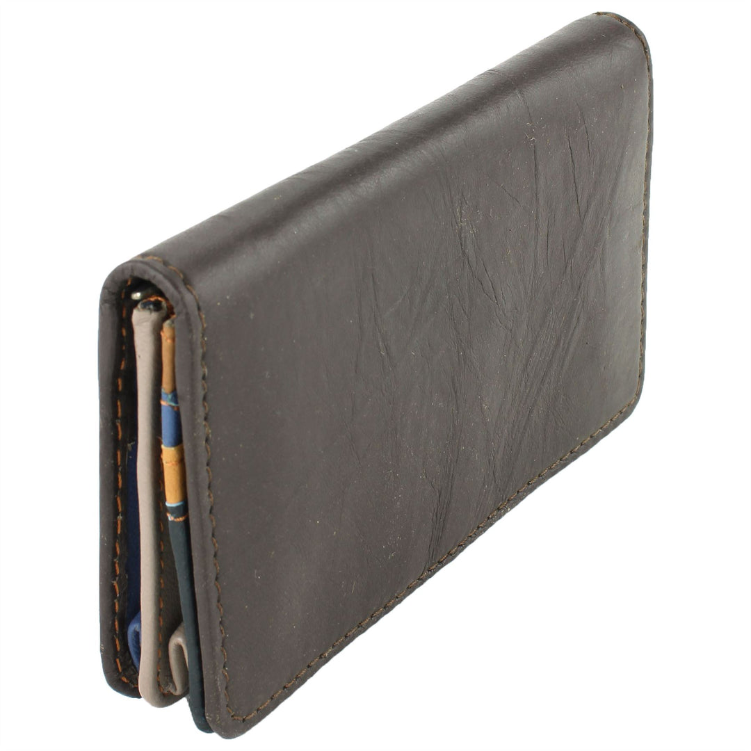Real Leather Colourful Purse Wallet - Brown