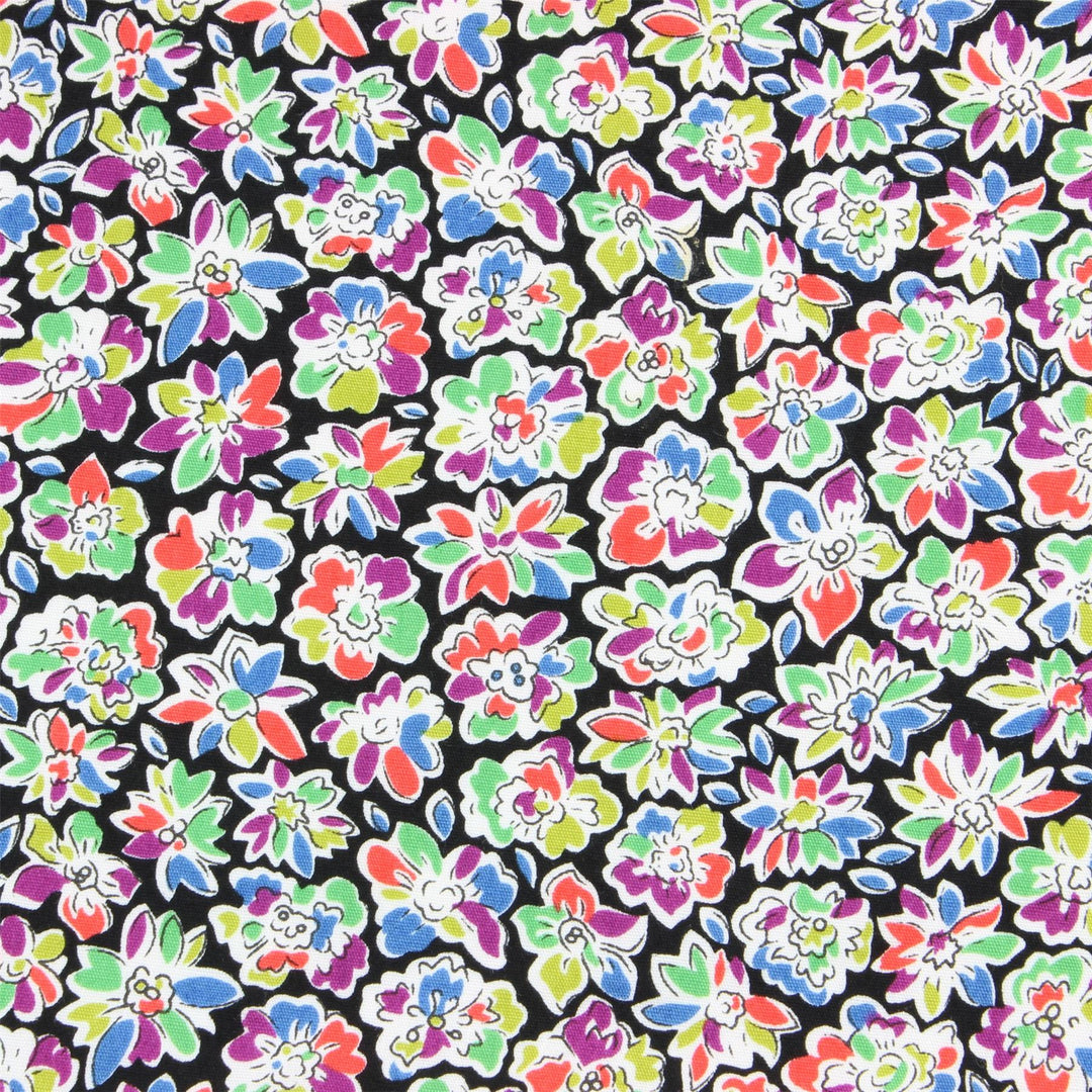 Tailored Fit Long Sleeve Shirt - Small Colourful Floral on Black