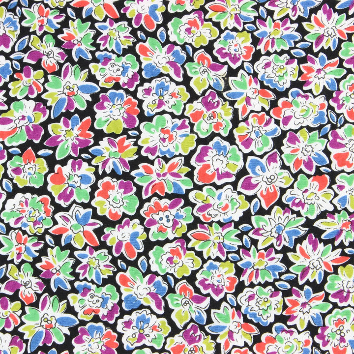 Tailored Fit Long Sleeve Shirt - Small Colourful Floral on Black