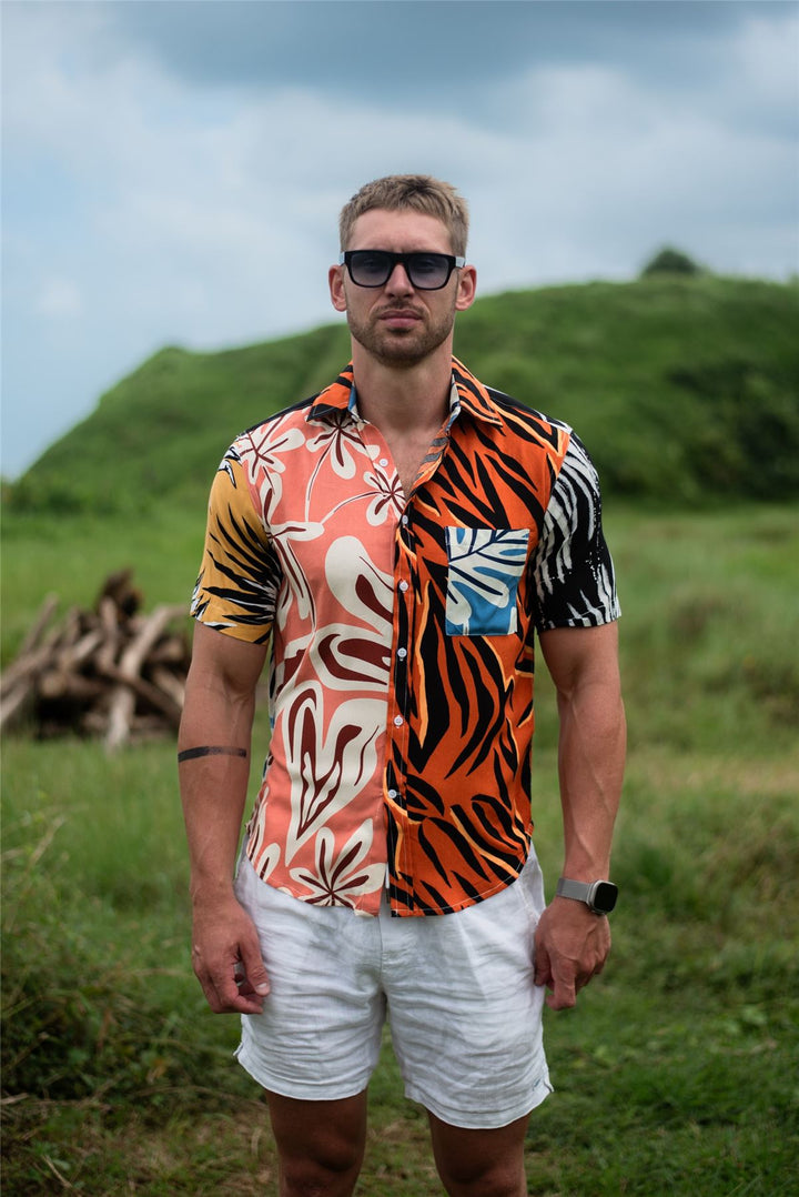 Regular Fit Short Sleeve Shirt - Random Mixed Panel Tropical