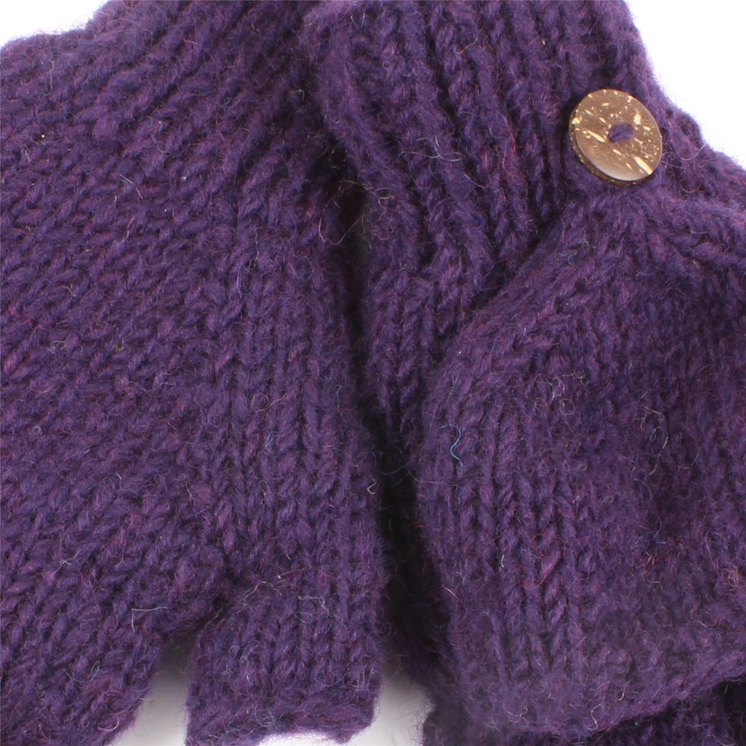 Chunky Wool Knit Fingerless Shooter Gloves - Plain - Purple