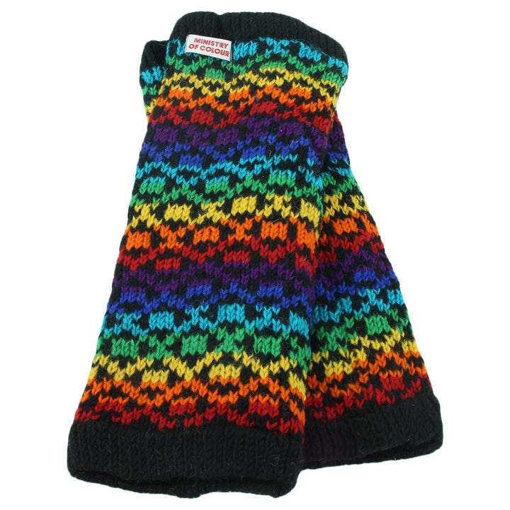 Chunky Wool Knit Leg Warmers - Rainbow Diamond