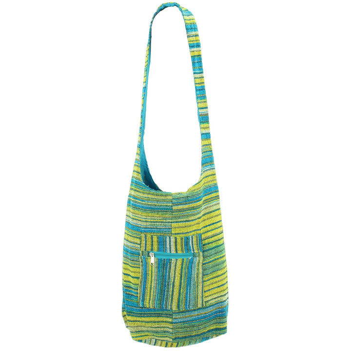 Striped Chenille Sling Shoulder Bag - Turq Yellow
