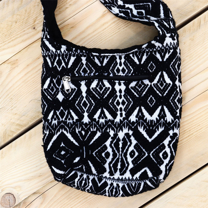Cotton Canvas Sling Shoulder Bag - Black X