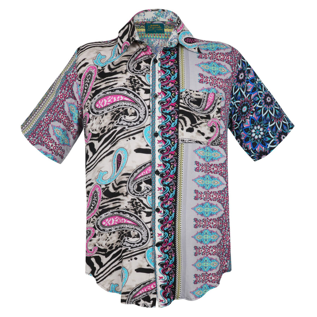 Regular Fit Short Sleeve Shirt - Random Mixed Panel Paisley Floral