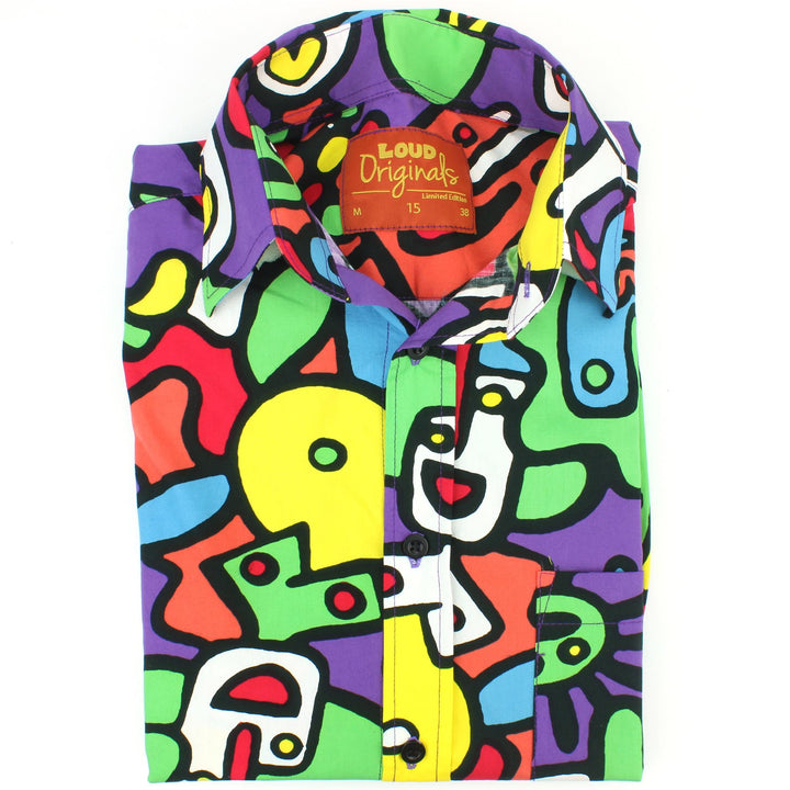 Slim Fit Short Sleeve Cotton Shirt - Tiffy Print - Purple