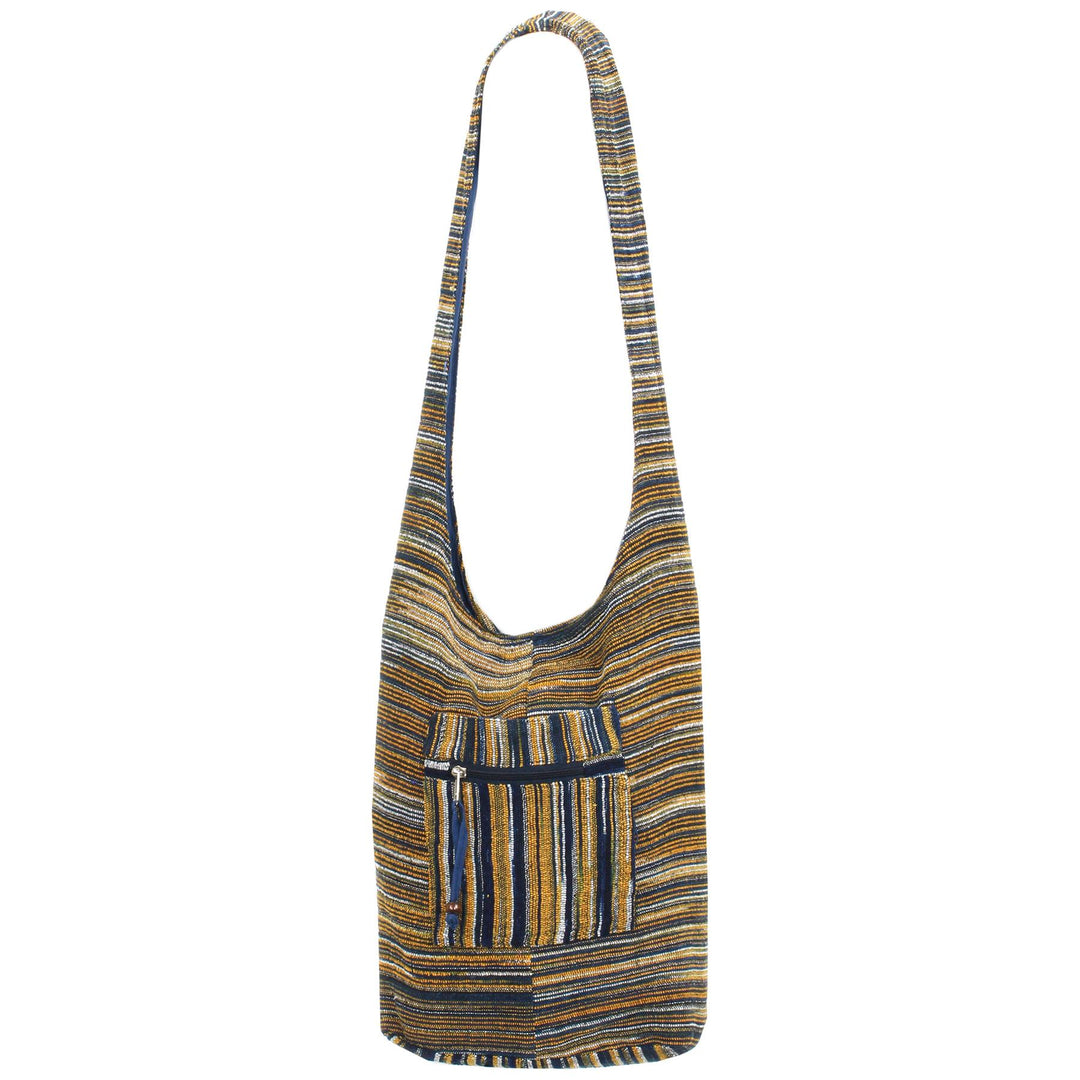 Striped Chenille Sling Shoulder Bag - Navy Orange