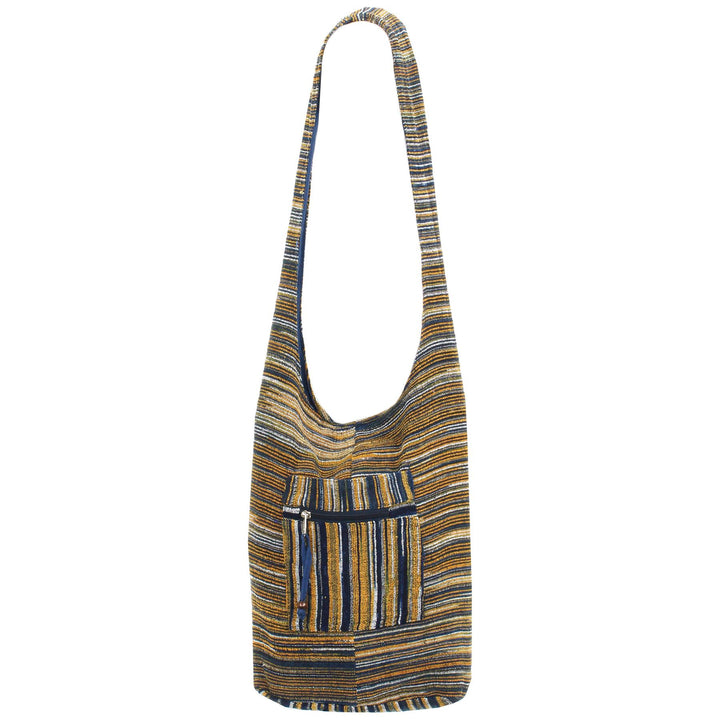 Striped Chenille Sling Shoulder Bag - Navy Orange