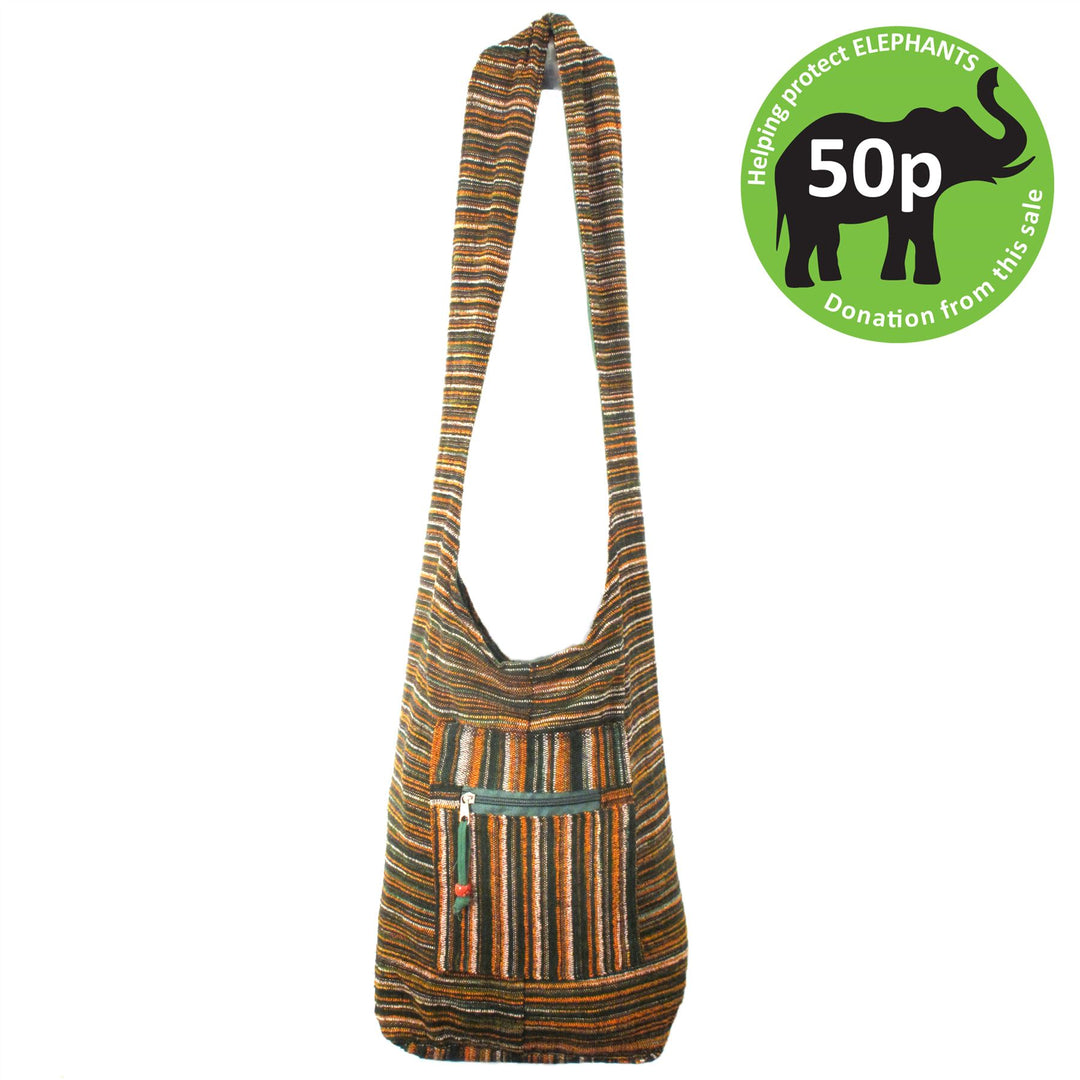 Striped Chenille Sling Shoulder Bag - Green