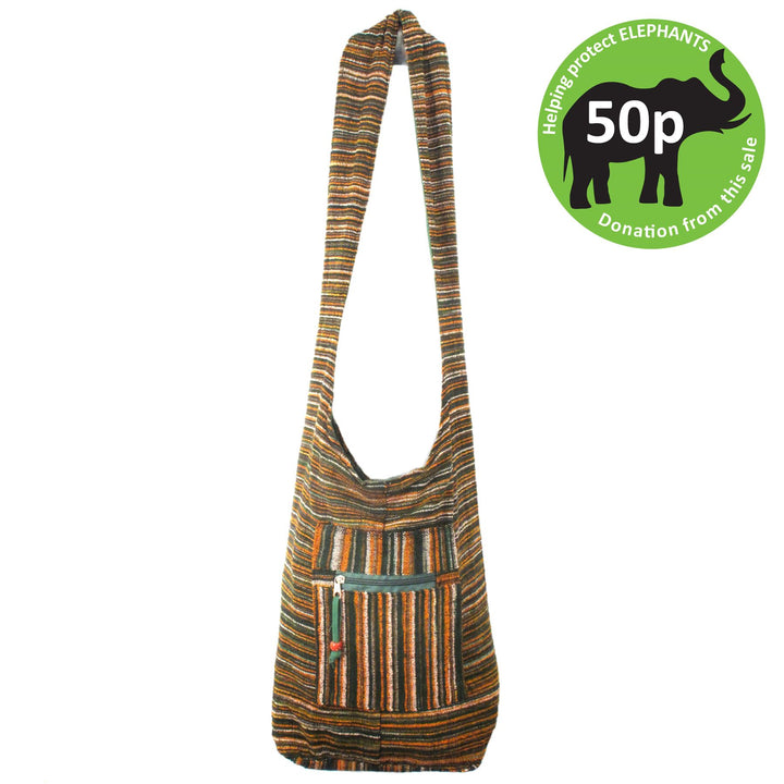 Striped Chenille Sling Shoulder Bag - Green