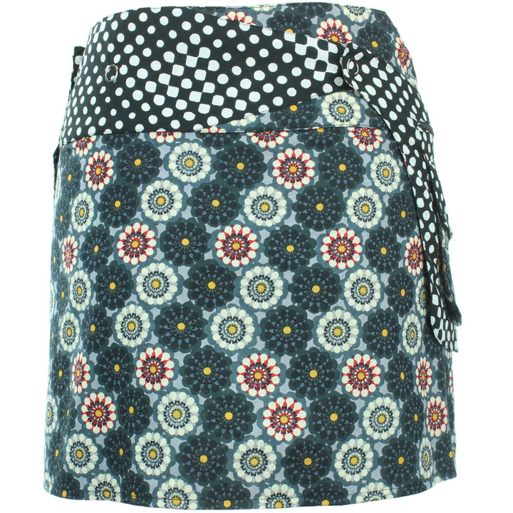 Reversible Popper Wrap Mini Skirt - Kaleidoscope / Mono Dots
