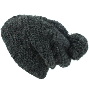 Bonnet à pompon en tricot de laine - gris anthracite