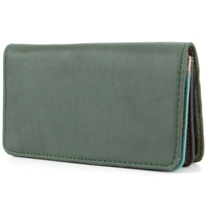 Portefeuille porte-monnaie coloré en cuir véritable - vert
