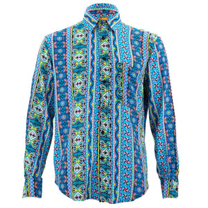 Chemise à manches longues coupe classique - aztèque géométrique - bleu