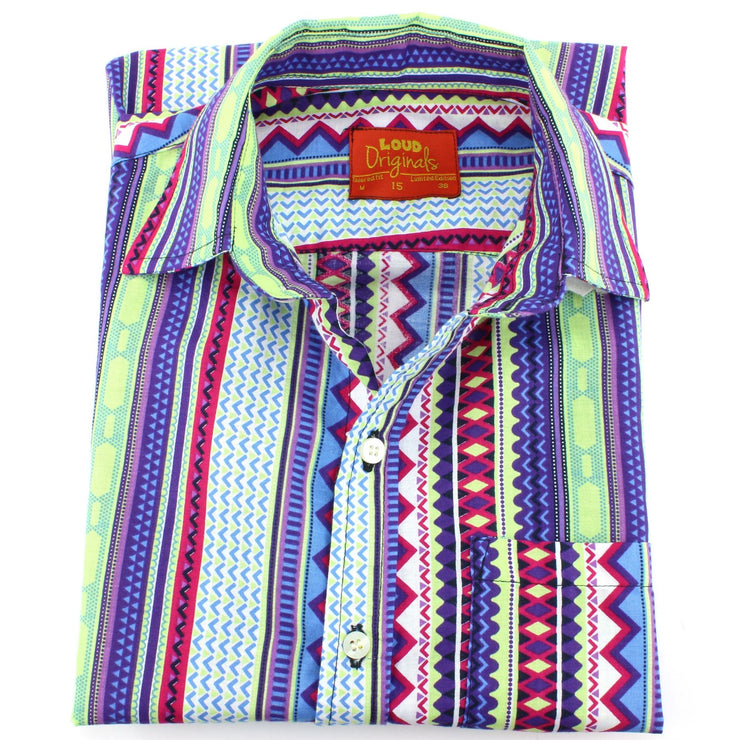 Tailored Fit Short Sleeve Shirt - Multi-coloured Aztec