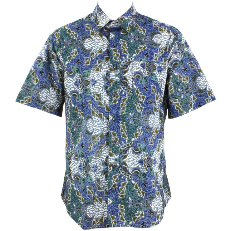 Regular Fit Short Sleeve Shirt - Green & Blue Abstract